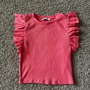 Zara coral ruffle sleeve ribbed top